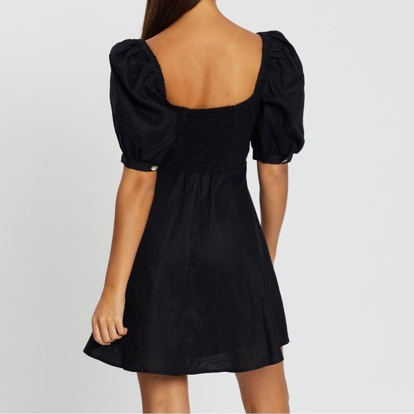Capulet Bernie Black Linen‎ Puff Sleeve Mini Dress - Picture 4 of 13